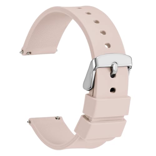 WOCCI 16mm Silikon Gummi Uhrenarmband mit Silberner Schnalle, Schnellverschluss Armband für Damen und Herren (Rosa) von WOCCI