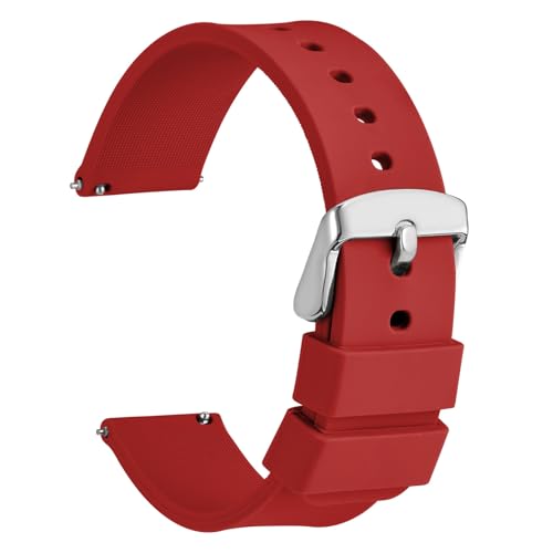 WOCCI 16mm Silikon Gummi Uhrenarmband mit Silberner Schnalle, Schnellverschluss Armband für Damen und Herren (Rot) von WOCCI