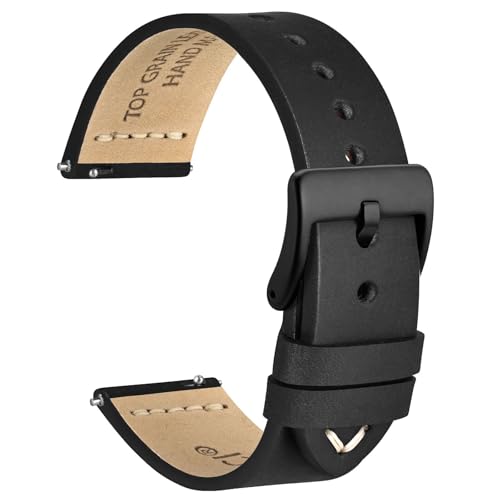 WOCCI 17mm Antikes Uhrenarmband für Herren, Sattelleder, Schwarze Schnalle (Schwarz) von WOCCI