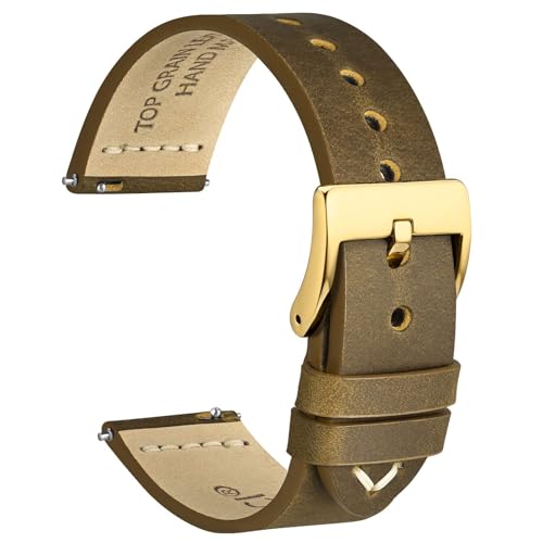 WOCCI 18mm Antikes Uhrenarmband für Herren, Sattelleder, Goldener Schnalle (Sand) von WOCCI