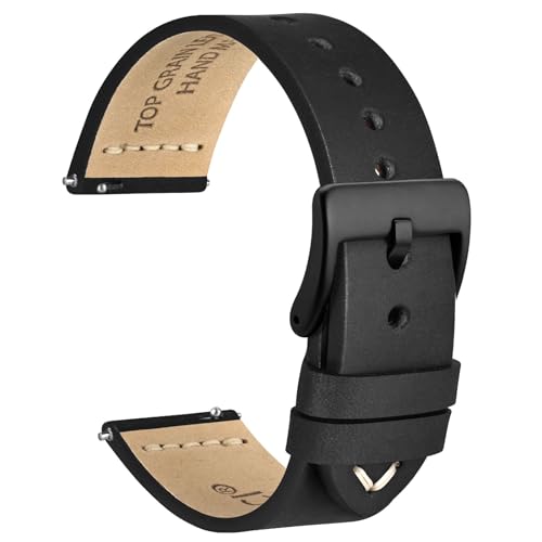 WOCCI 18mm Antikes Uhrenarmband für Herren, Sattelleder, Schwarze Schnalle (Schwarz) von WOCCI