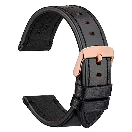 WOCCI 18mm Business Casual Style Leder Uhrenarmband mit Rosegold Edelstahlschnalle (Schwarz) von WOCCI