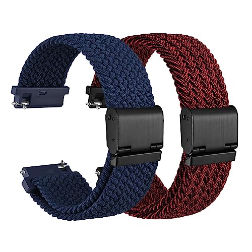WOCCI 18mm Gewebtes Nylon Uhrenarmbänder für Damen und Herren, 2 Stück Ersatzarmbänder (Blau+Rot Schwarz) von WOCCI