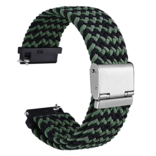 WOCCI 18mm Gewebtes Nylon Uhrenarmband für Damen und Herren, Schnellverschluss, Verstellbare Silberne Schnalle (Grün Schwarz) von WOCCI