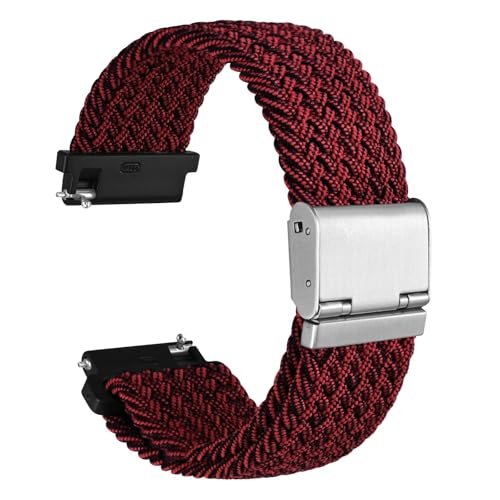 WOCCI 18mm Gewebtes Nylon Uhrenarmband für Damen und Herren, Schnellverschluss, Verstellbare Silberne Schnalle (Rot Schwarz) von WOCCI