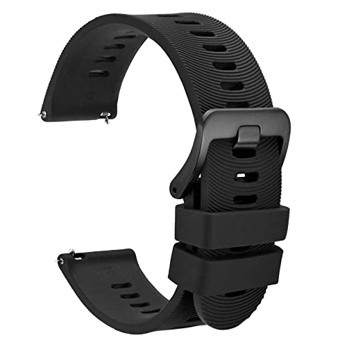 WOCCI 18mm Gewölbte Streifen Silikon Uhrenarmband, Schnellverschluss, Schwarze Schnalle (Schwarz) von WOCCI