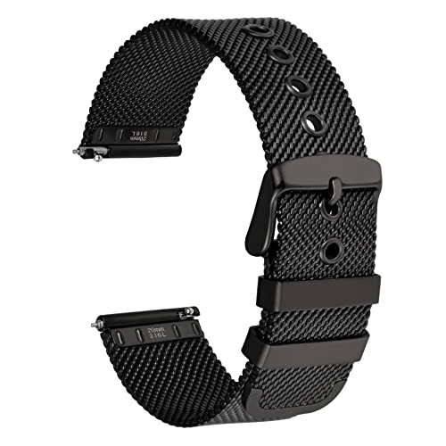 WOCCI 18mm Metall Uhrenarmband für Herren und Damen, 316L Edelstahl Mesh, Schnellverschluss (Schwarz) von WOCCI