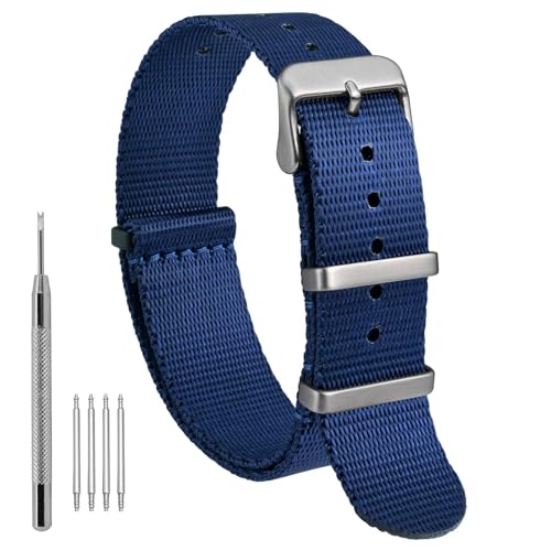 WOCCI 18mm Militär Nylon Uhrenarmband, Einteiliges Ballistisches Nylon Armband für Damen und Herren, Silberne Schnalle (Blau) von WOCCI