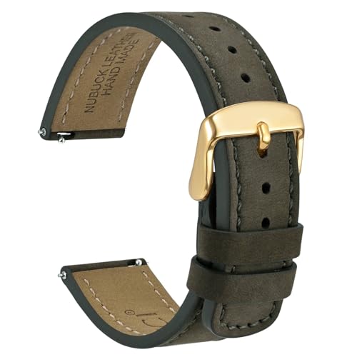 WOCCI 18mm Retro Leder Uhrenarmband für Herren und Damen, Ersatzarmband mit Goldene Schnalle (Armee Grün) von WOCCI