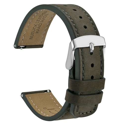 WOCCI 18mm Retro Leder Uhrenarmband für Herren und Damen, Ersatzarmband mit Silberne Schnalle (Armee Grün) von WOCCI