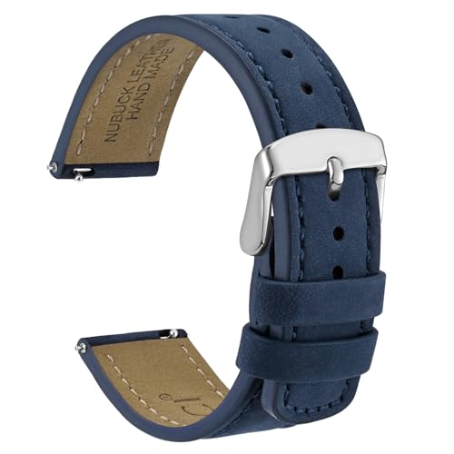 WOCCI 18mm Retro Leder Uhrenarmband für Herren und Damen, Ersatzarmband mit Silberne Schnalle (Blau) von WOCCI