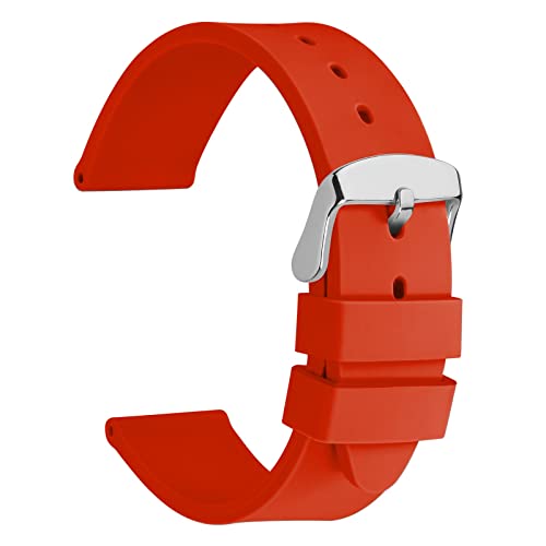 WOCCI 18mm Leichter Silikon Kautschuk Uhrenarmband für Herren und Damen, Silberne Schnalle (Rot) von WOCCI