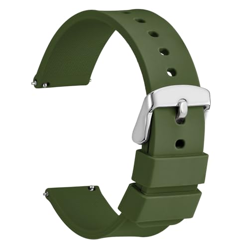 WOCCI 18mm Silikon Gummi Uhrenarmband mit Silberner Schnalle, Schnellverschluss Armband für Damen und Herren (Armee Grün) von WOCCI