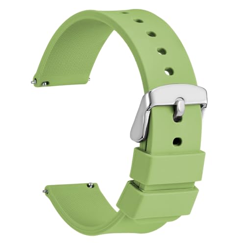 WOCCI 18mm Silikon Gummi Uhrenarmband mit Silberner Schnalle, Schnellverschluss Armband für Damen und Herren (Matcha Grün) von WOCCI