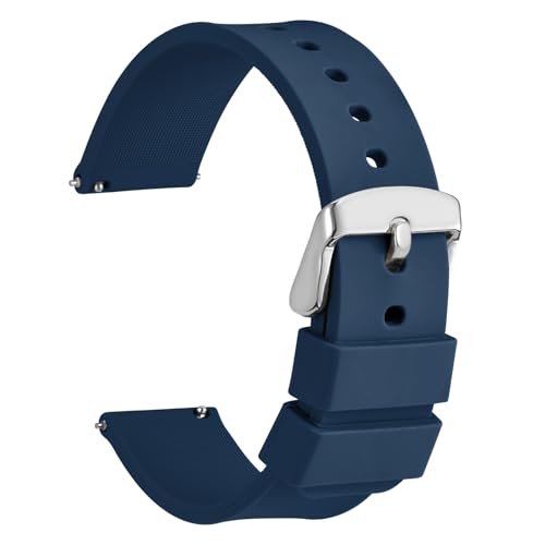 WOCCI 18mm Silikon Gummi Uhrenarmband mit Silberner Schnalle, Schnellverschluss Armband für Damen und Herren (Navy Blau) von WOCCI