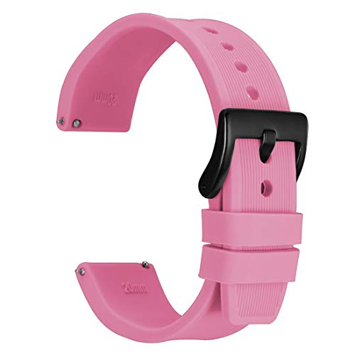 WOCCI 18mm Streifen Textur Silikon Uhrenarmbänder mit Schwarzer Schnalle, Schnellwechsel Ersatzbänder (Rosa) von WOCCI