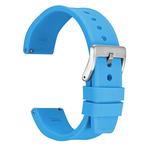 WOCCI 18mm Streifen Textur Silikon Uhrenarmband mit Silberner Schnalle für Herren Damen Uhr (Blau) von WOCCI