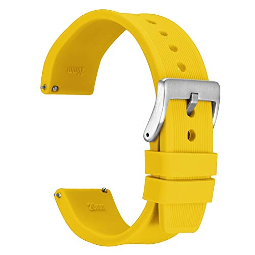 WOCCI 18mm Streifen Textur Silikon Uhrenarmband mit Silberner Schnalle für Herren Damen Uhr (Gelb) von WOCCI