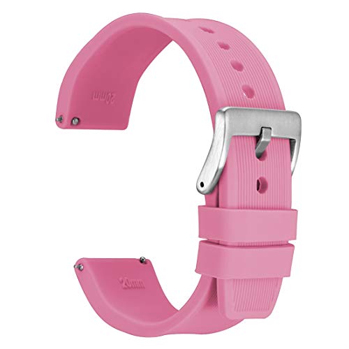 WOCCI 18mm Streifen Textur Silikon Uhrenarmband mit Silberner Schnalle für Herren Damen Uhr (Pink) von WOCCI