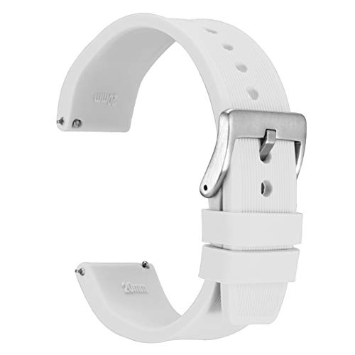 WOCCI 18mm Streifen Textur Silikon Uhrenarmband mit Silberner Schnalle für Herren Damen Uhr (Weiß) von WOCCI