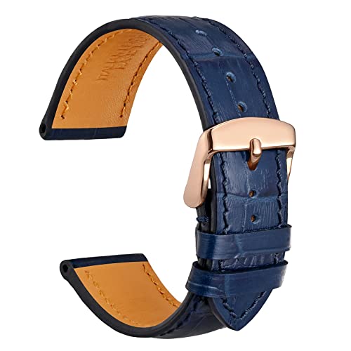 WOCCI 18mm Uhrenarmband Leder für Damen und Herren, Geprägtes Alligator, Roségoldene Schnalle (Navy Blau) von WOCCI