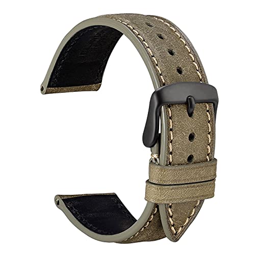 WOCCI 18mm Nubuk Leder Uhrenarmband mit Schwarz Edelstahlschnalle, Schnellverschluss Armband für Damen und Herren (Olivgrün) von WOCCI