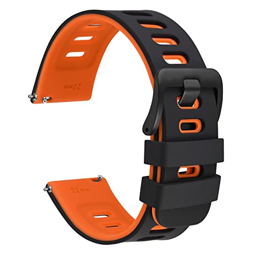 WOCCI 18mm Zweifarbig Uhrenarmband, Silikon Kautschuk, Ersatzband für Herren und Damen, Schwarze Edelstahlschnalle (Schwarz-Orange) von WOCCI