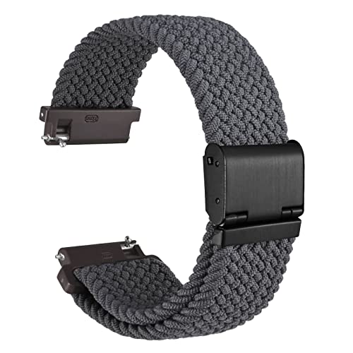 WOCCI 19mm Gewebtes Nylon Uhrenarmband für Damen und Herren, Schnellverschluss, Verstellbare Schwarze Schnalle (Grau) von WOCCI