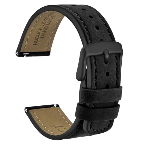 WOCCI 19mm Retro Leder Uhrenarmband für Herren und Damen, Ersatzarmband mit Schwarzer Schnalle (Schwarz) von WOCCI