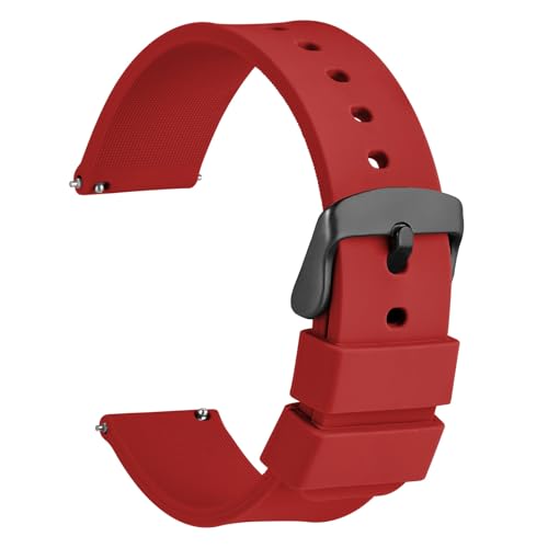 WOCCI 19mm Silikon Gummi Uhrenarmband mit Schwarzer Schnalle, Schnellverschluss Armband für Damen und Herren (Rot) von WOCCI