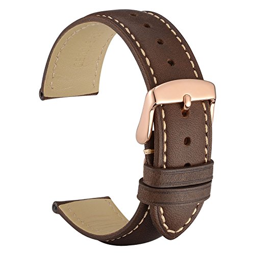 WOCCI 19mm Vintage Leder Uhrenarmband mit Roségoldener Schnalle, Ersatz Armbanduhr (Dunkelbraun mit Beige Nähten) von WOCCI