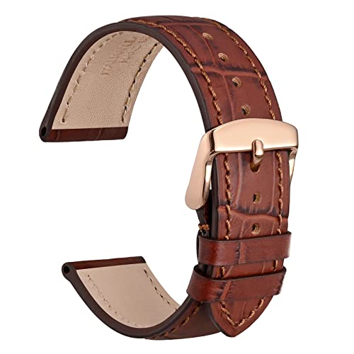 WOCCI 20mm Uhrenarmband Leder für Damen und Herren, Geprägtes Alligator, Roségoldene Schnalle (Braun) von WOCCI