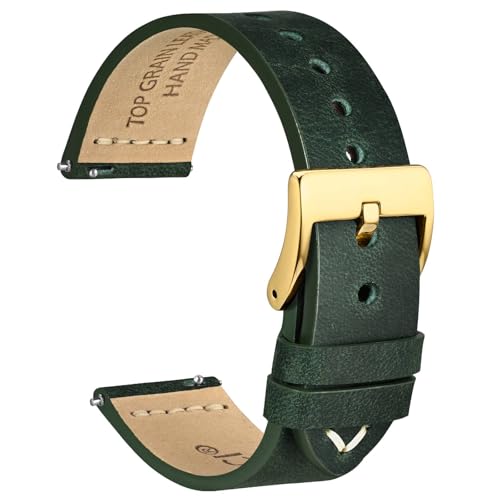 WOCCI 20mm Antikes Uhrenarmband für Herren, Sattelleder, Goldener Schnalle (Armeegrün) von WOCCI