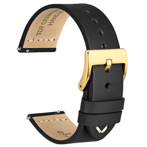 WOCCI 20mm Antikes Uhrenarmband für Herren, Sattelleder, Goldener Schnalle (Schwarz) von WOCCI