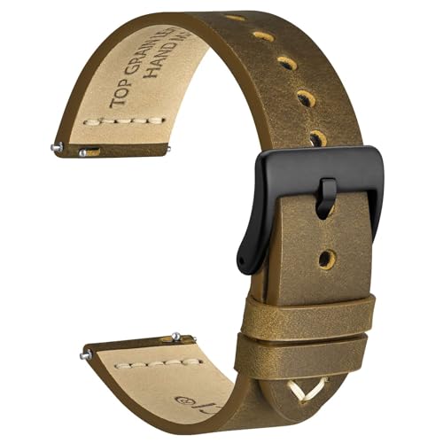 WOCCI 20mm Antikes Uhrenarmband für Herren, Sattelleder, Schwarze Schnalle (Sand) von WOCCI