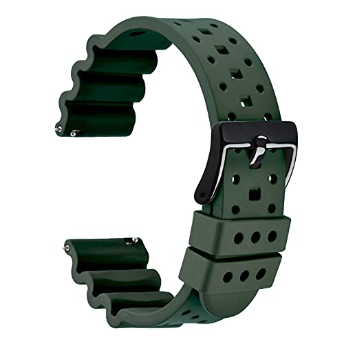 WOCCI 20mm Belüftete FKM Gummi Uhrenarmband für Herren (Nicht Silikon), Schnellverschluss Armband, Schwarze Schnalle (Armee Grün) von WOCCI