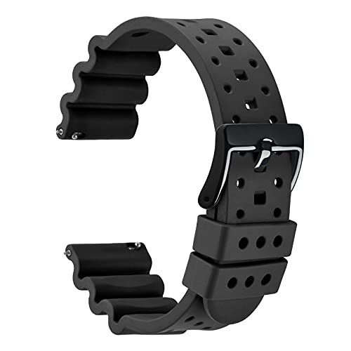 WOCCI 20mm Belüftete FKM Gummi Uhrenarmband für Herren (Nicht Silikon), Schnellverschluss Armband, Schwarze Schnalle (Schwarz) von WOCCI