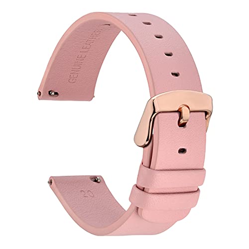 WOCCI 20mm Dünne Flache Leder Uhrenarmband für Smartwatch mit Roségoldener Schnalle (Hellrosa) von WOCCI