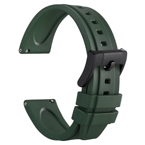 WOCCI 20mm Hevea Uhrenarmband für Herren, FKM Gummi Armband, Schnellverschluss, Schwarzer Schnalle (Grün) von WOCCI
