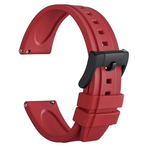 WOCCI 20mm Hevea Uhrenarmband für Herren, FKM Gummi Armband, Schnellverschluss, Schwarzer Schnalle Rot von WOCCI