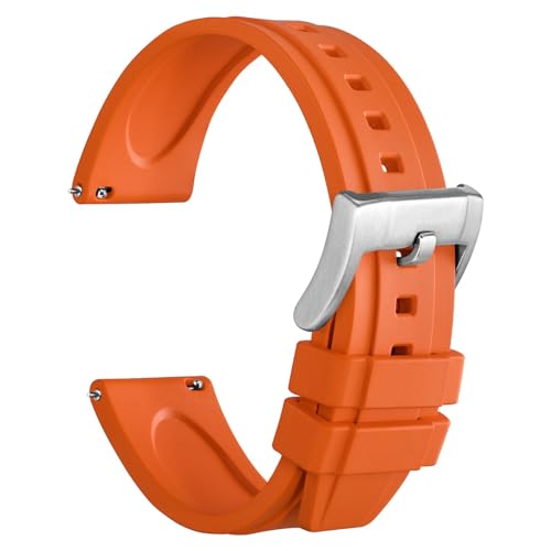 WOCCI 20mm Hevea Uhrenarmband für Herren, FKM Gummi Armband, Schnellverschluss, Silberne Schnalle (Orange) von WOCCI