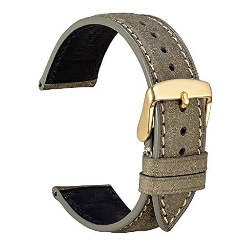 WOCCI 20mm Nubuk Leder Uhrenarmband mit Goldener Edelstahlschnalle, Schnellverschluss Armband für Damen und Herren (Olivgrün) von WOCCI