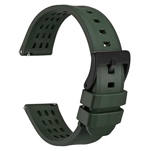 WOCCI 20mm Rallye Uhrenarmband, FKM Gummi Armband, Schnellverschluss, Schwarze Matte Schnalle (Grün) von WOCCI