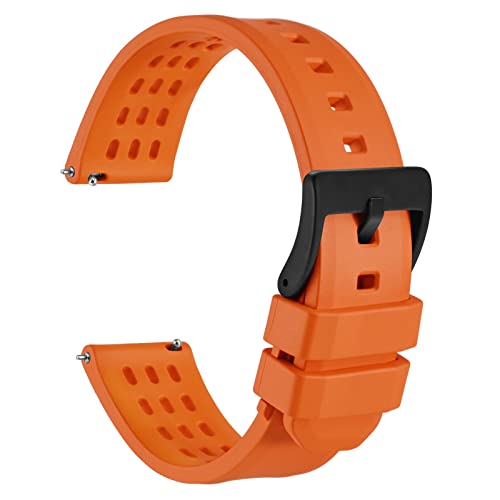 WOCCI 20mm Rallye Uhrenarmband, FKM Gummi Armband, Schnellverschluss, Schwarze Matte Schnalle (Orange) von WOCCI