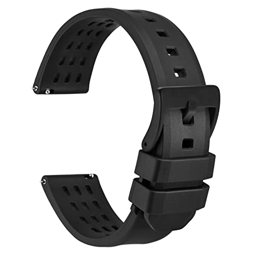 WOCCI 20mm Rallye Uhrenarmband, FKM Gummi Armband, Schnellverschluss, Schwarze Matte Schnalle (Schwarz) von WOCCI