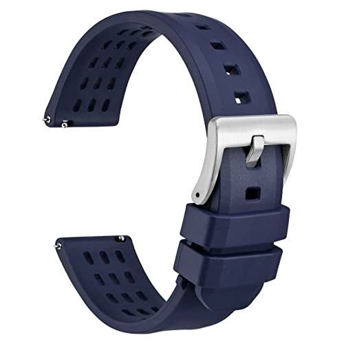 WOCCI 20mm Rallye Uhrenarmband, FKM Gummi Armband, Schnellverschluss, Silberne Gebürstete Schnalle (Blau) von WOCCI