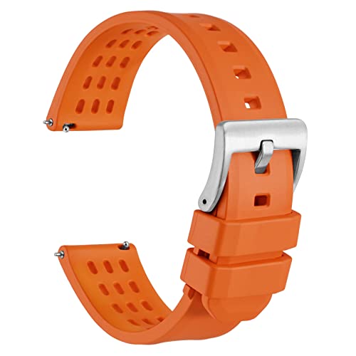 WOCCI 20mm Rallye Uhrenarmband, FKM Gummi Armband, Schnellverschluss, Silberne Gebürstete Schnalle (Orange) von WOCCI