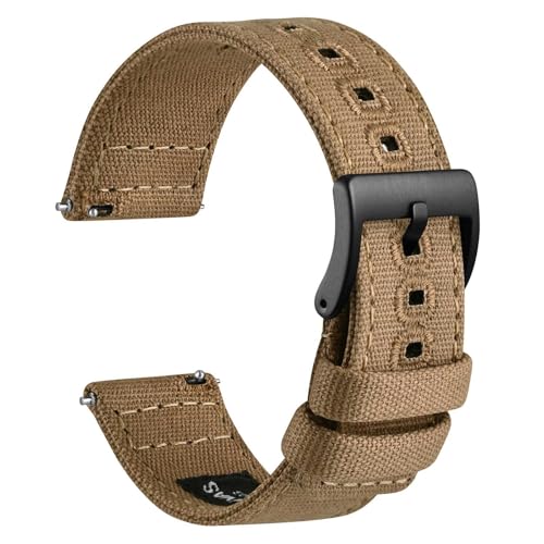 WOCCI 20mm Segeltuchstoff Uhrenarmband, Schnellverschluss, Ersatzband, Schwarze Schnalle (Khaki) von WOCCI