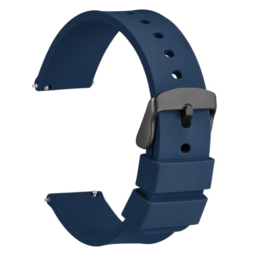 WOCCI 20mm Silikon Gummi Uhrenarmband mit Schwarzer Schnalle, Schnellverschluss Armband für Damen und Herren (Navy Blau) von WOCCI