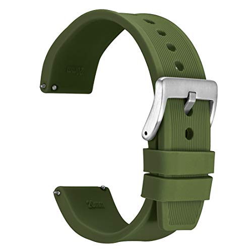 WOCCI 20mm Streifen Textur Silikon Uhrenarmband mit Silberner Schnalle für Herren Damen Uhr (Olivgrün) von WOCCI